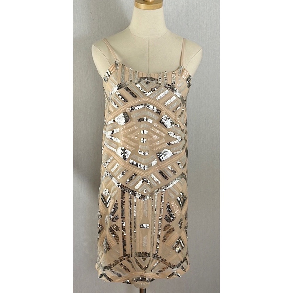 Gianni Bini geometric sequin shift spaghetti strap party dress